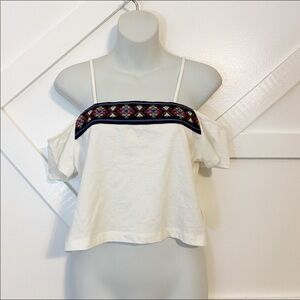 Emma & Sam Embroidered Off Shoulder Crop Top Sz S